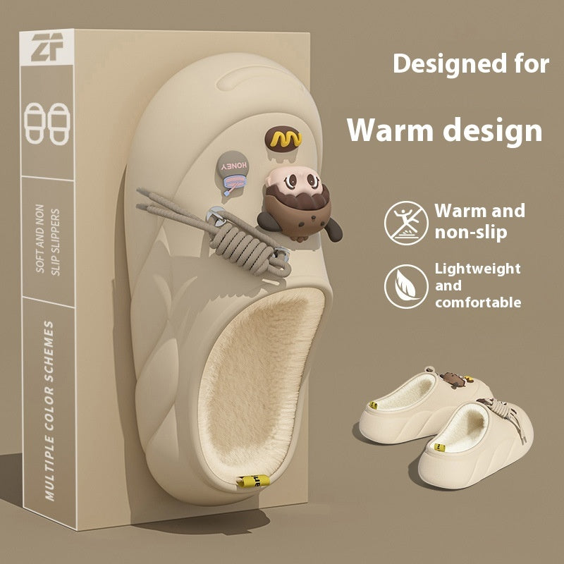 Poop Feeling Winter In Stock Soft Bottom Cartoon Waterproof Toe Cap Cotton Slippers