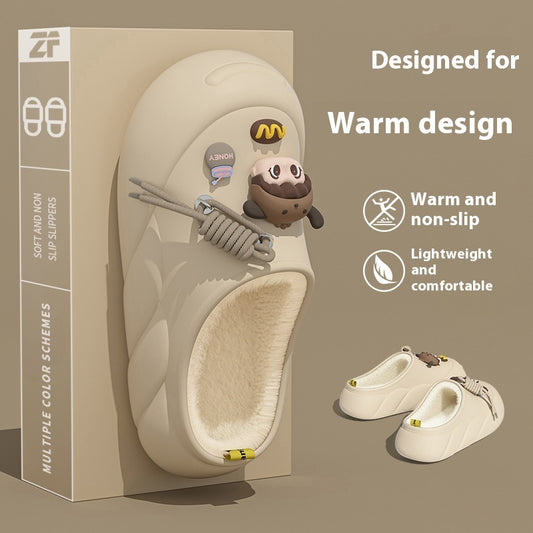 Poop Feeling Winter In Stock Soft Bottom Cartoon Waterproof Toe Cap Cotton Slippers
