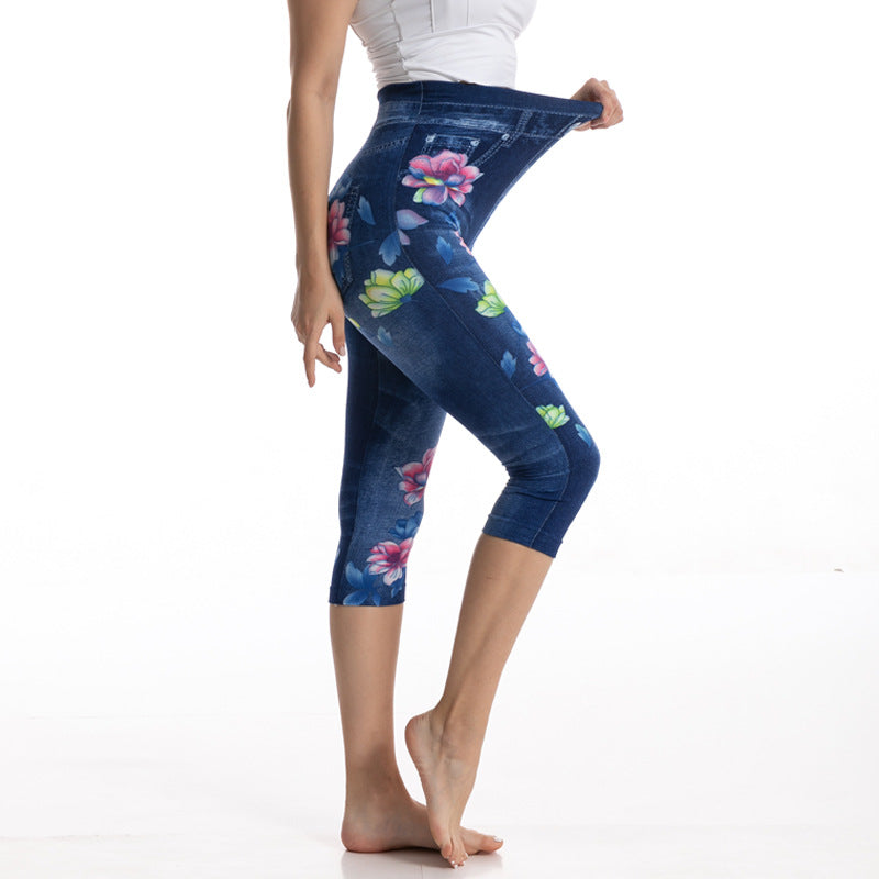 Stylish Printed Faux Denim Leggings With A Stretchy Slim Fit
