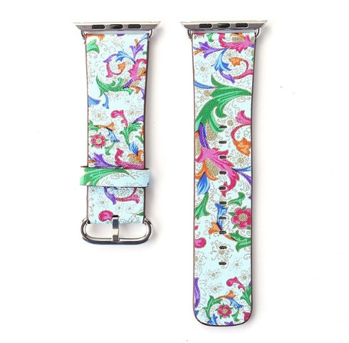 Silk-printed Floral Leather Strap Chinoiserie