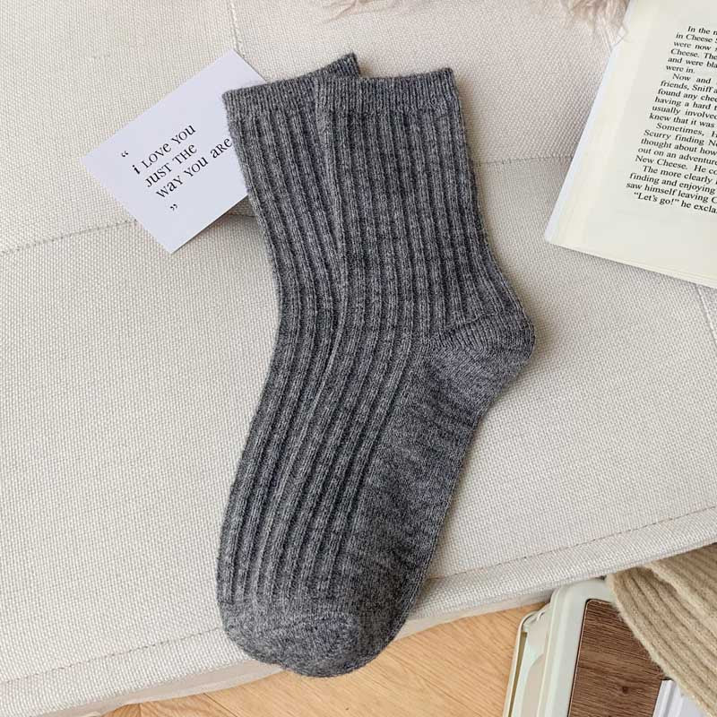 Wool Thickened Women's Medium Tube Solid Color Socks