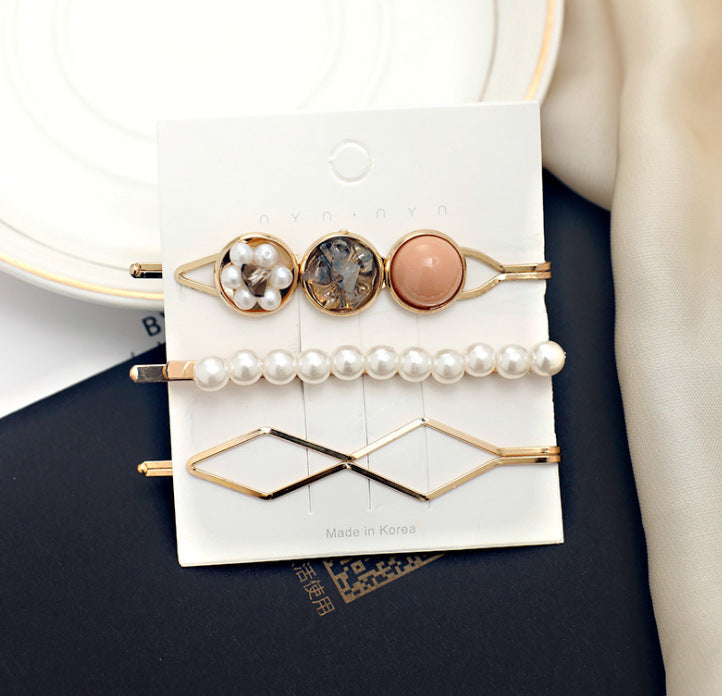 Korean version of the word clip set pearl gravel hairpin