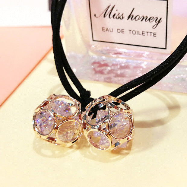 Korean version of hair accessories headdress Dongdaemun new alloy zircon hair ring hollow head rope double ball rubber band hair rope mixed batch