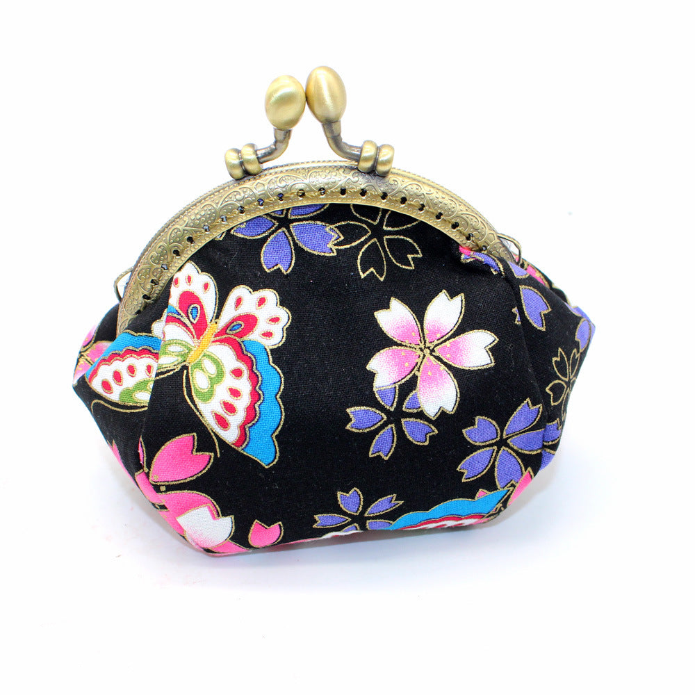 Japanese printing handmade gold bag fabric coin purse