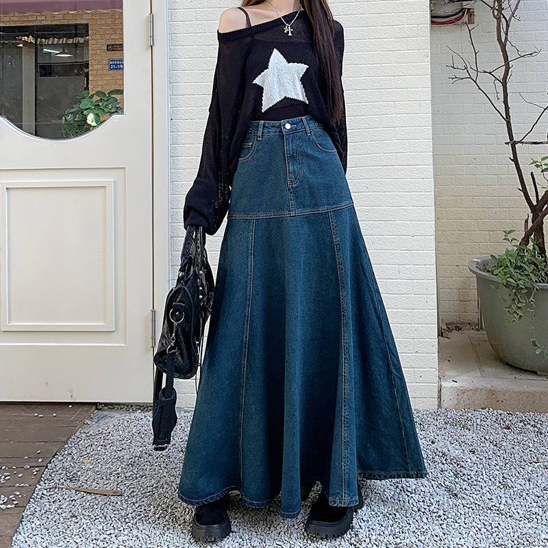 Kvinde Slim-Fit Denimnederdel Med Slå-Om-Effekt
