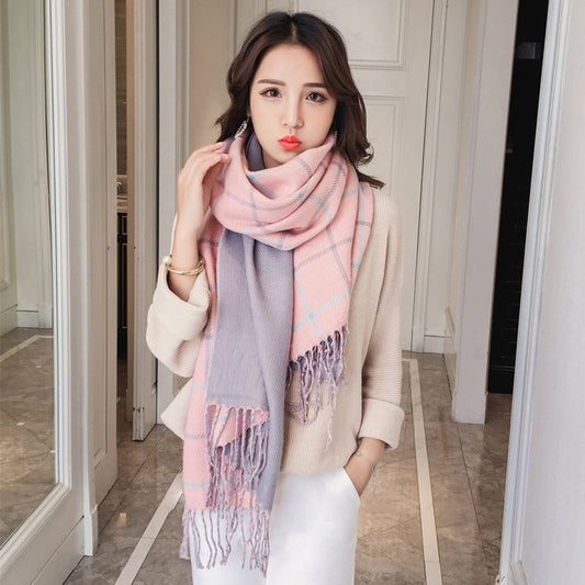 Autumn and winter thick plaid scarf