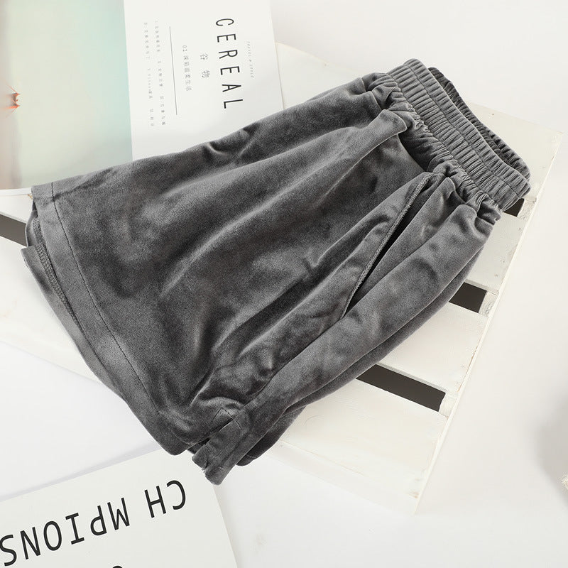 Vintage velvet Elastic Waist Shorts winter thick thin side slit wide leg pants pants female casual boots tide