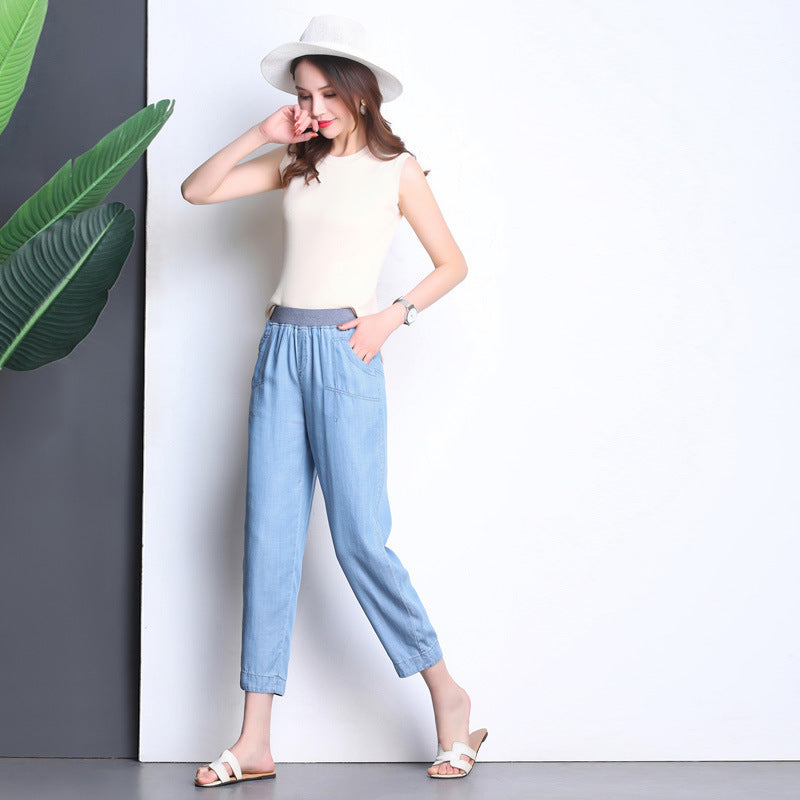 Draped Tencel denim harem pants