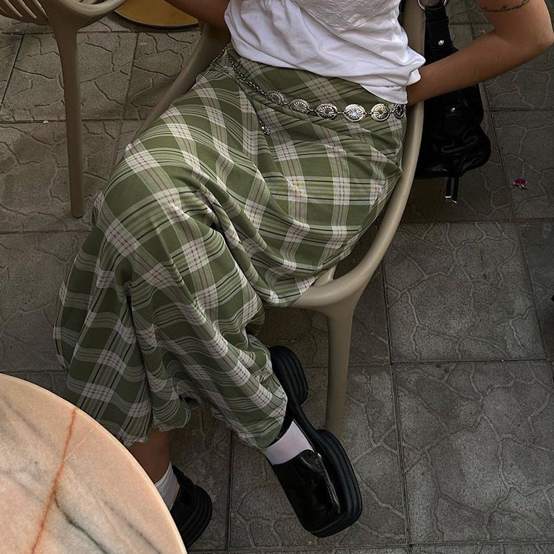Girl's Plaid Straight Green Skirt