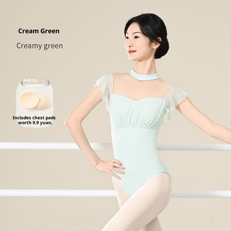 Women's Solid Color Versatile Casual Ballet Leotard With Flared Sleeves