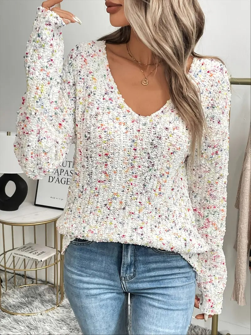 V-Neck Color Block Sweater For Women