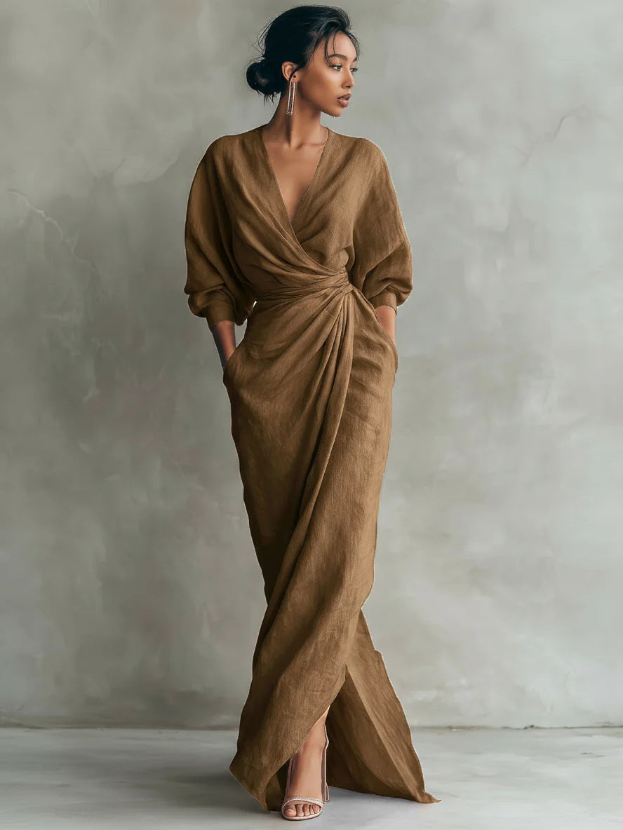 Womens V-neck Waist-cinching Dress