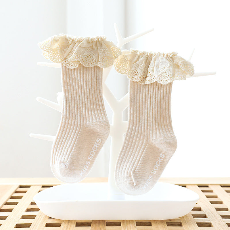 Children's Tube Glue Dispensing Non-slip Room Socks Lace
