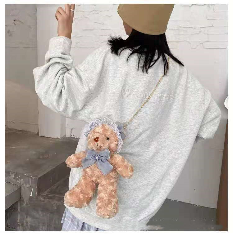 Lace Lolita Bear Plush Toy Bag Women''s Fashion Chain One Shoulder Messenger Bag Cute Cartoon Doll Bag