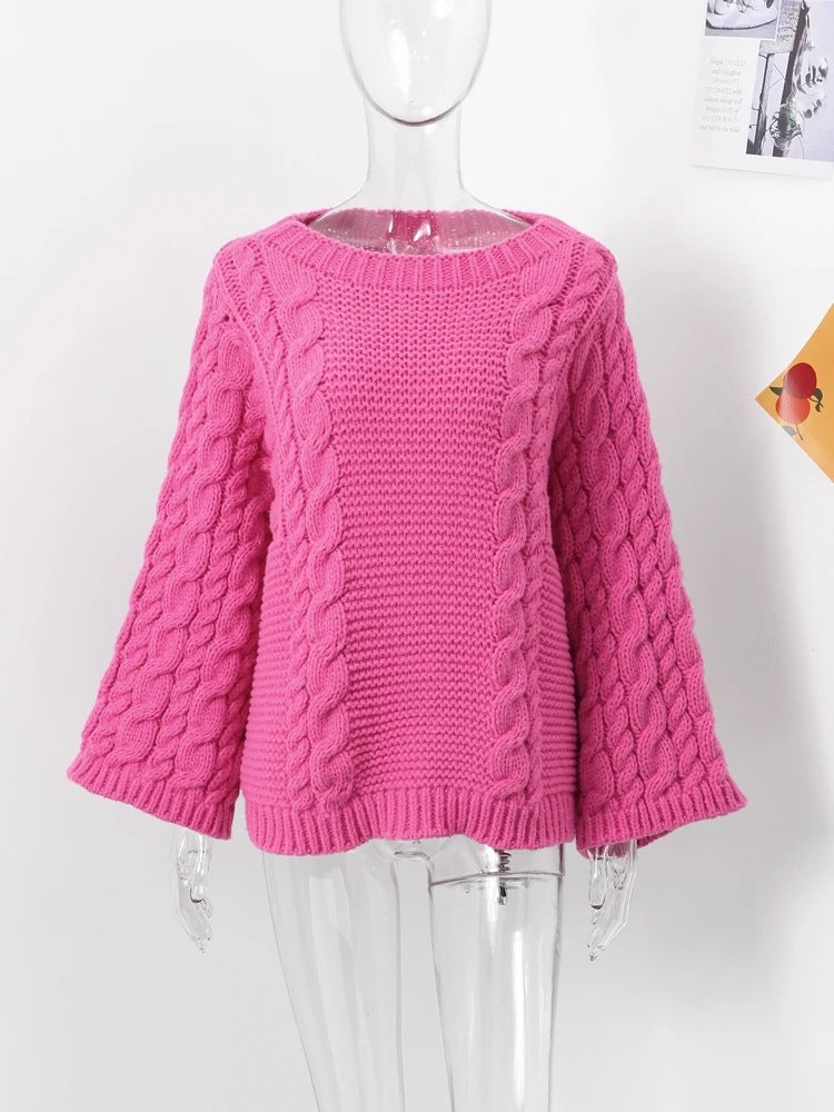 Round Neck Pullover Long Sleeve Knitted Sweater