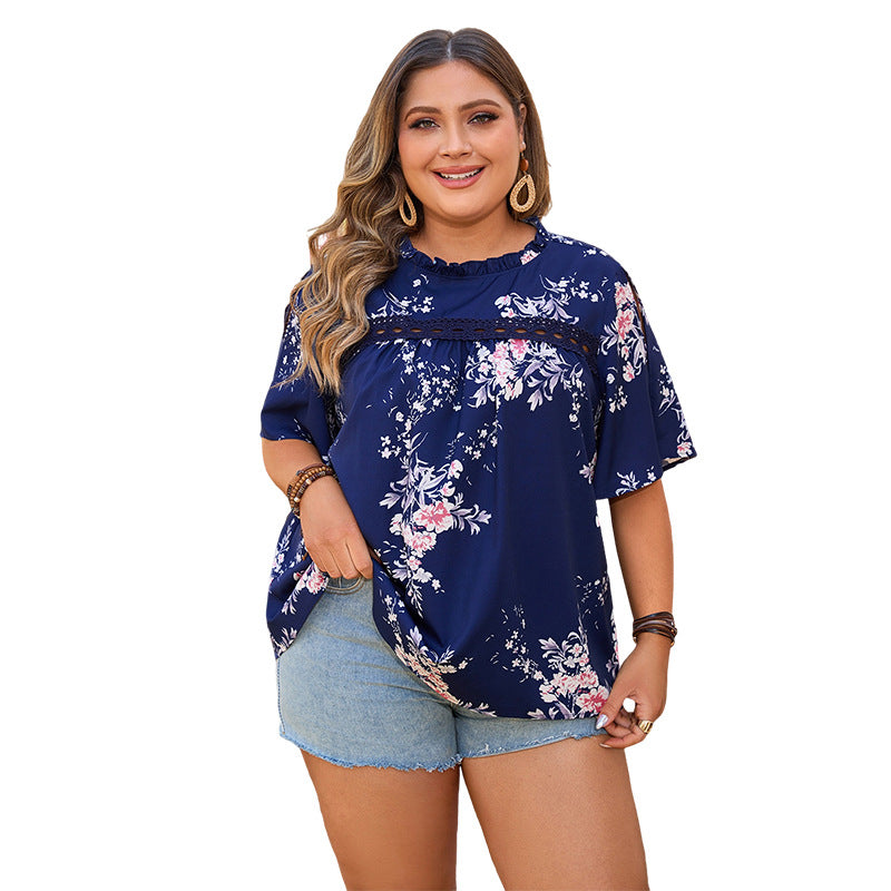 Printed Round-neck Loose Casual Design Sleeve Casual Women's Shirt