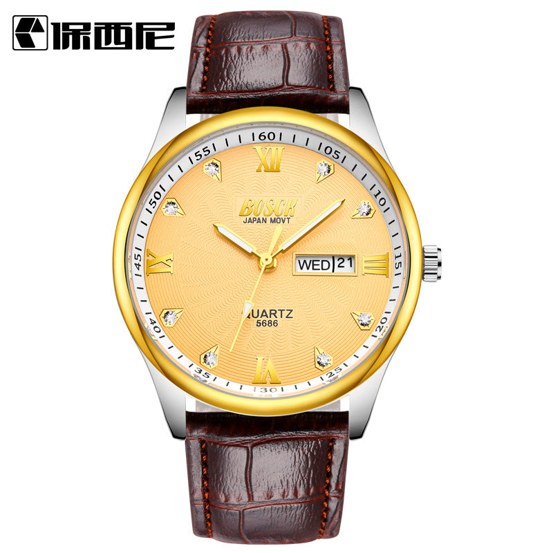 Explosion proof men's steel belt watch, waterproof double calendar quartz watch, business fashion non mechanical watch manufacturer