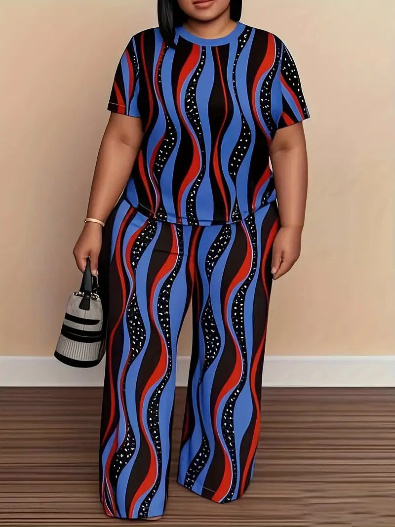 Womens Dynamic Ripple Blue And Orange Color-Block Set