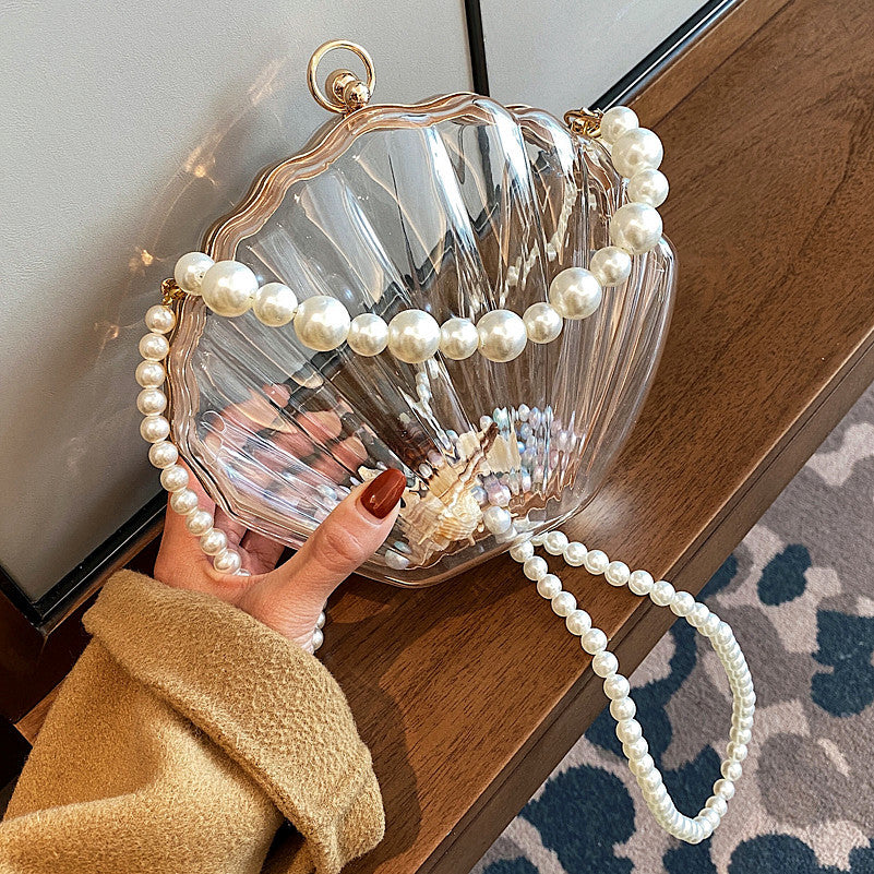 Transparent Shell Bag Box Bag Pearl Female Messenger Shoulder Retro Texture