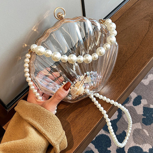 Transparent Shell Bag Box Bag Pearl Female Messenger Shoulder Retro Texture