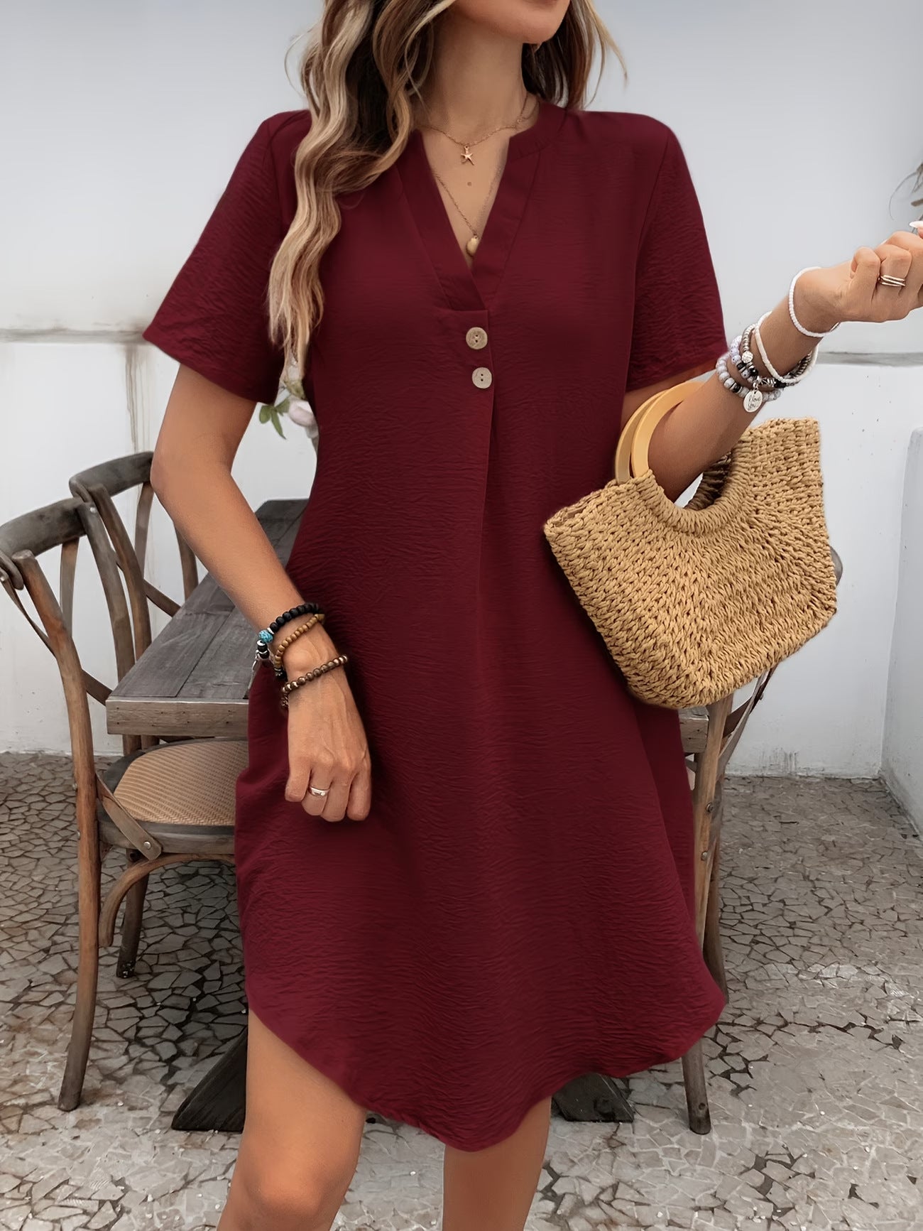 Solid-color Casual Dress Loose-fitting And Slimming