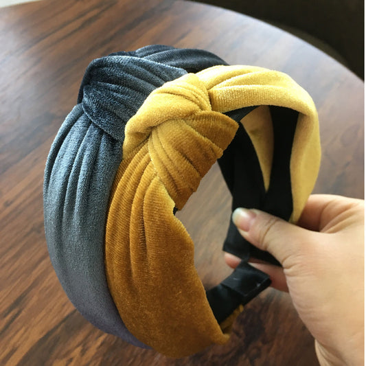 Knotted Gold Velvet Wide Edge Fabric Hair Band