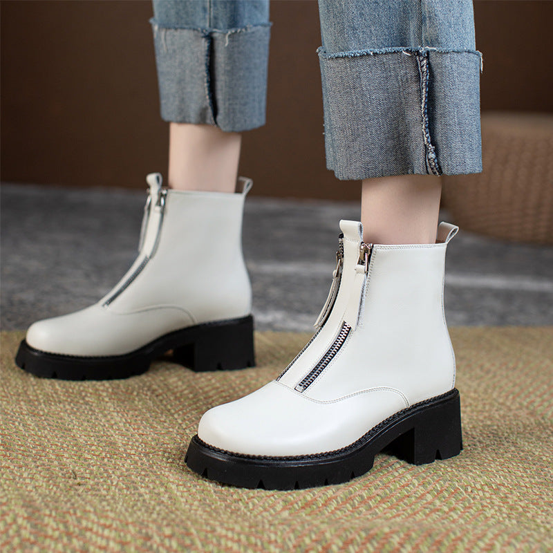 Inside And Outside Full Leather Niche Double Zipper Design Thick-soled Martin Boots