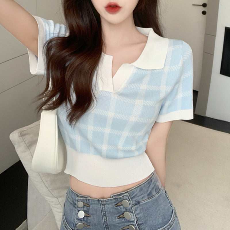 Women's High Waist Short Knitted Top With Design Sense