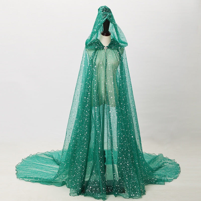 Stage Costume Shiny Bronzing Hooded Cape