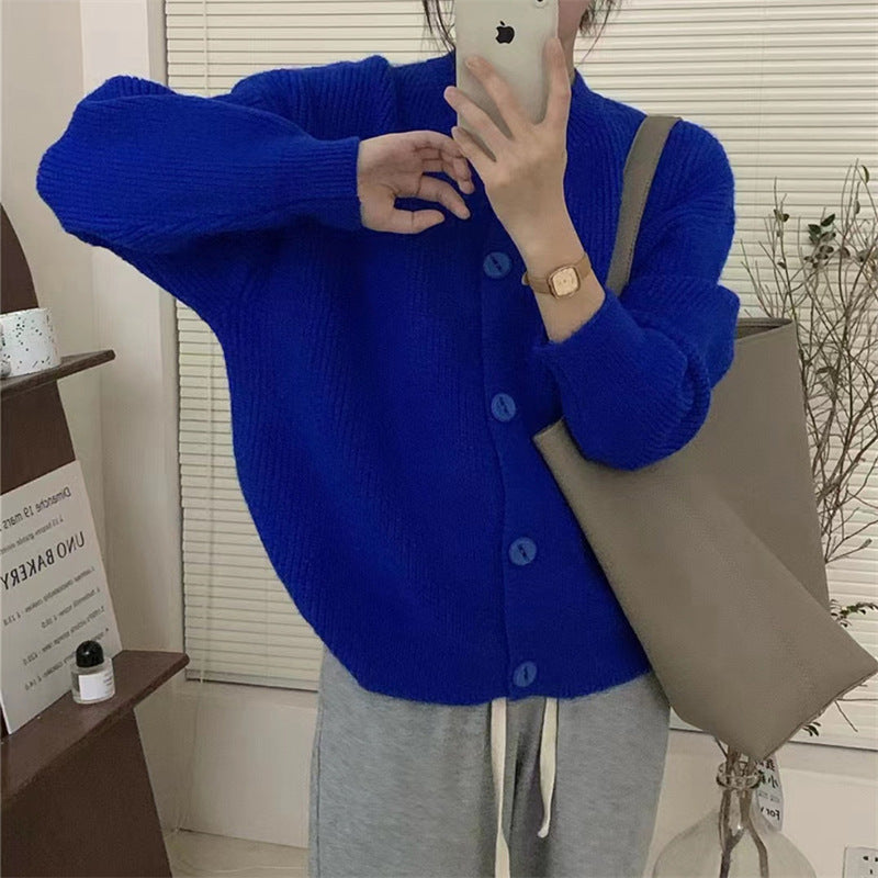 Korean Style Lazy Style Solid Color Single-breasted Knitted Cardigan