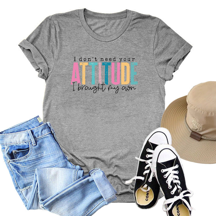 Colored Cotton T-shirt Women's Short Sleeve Letters