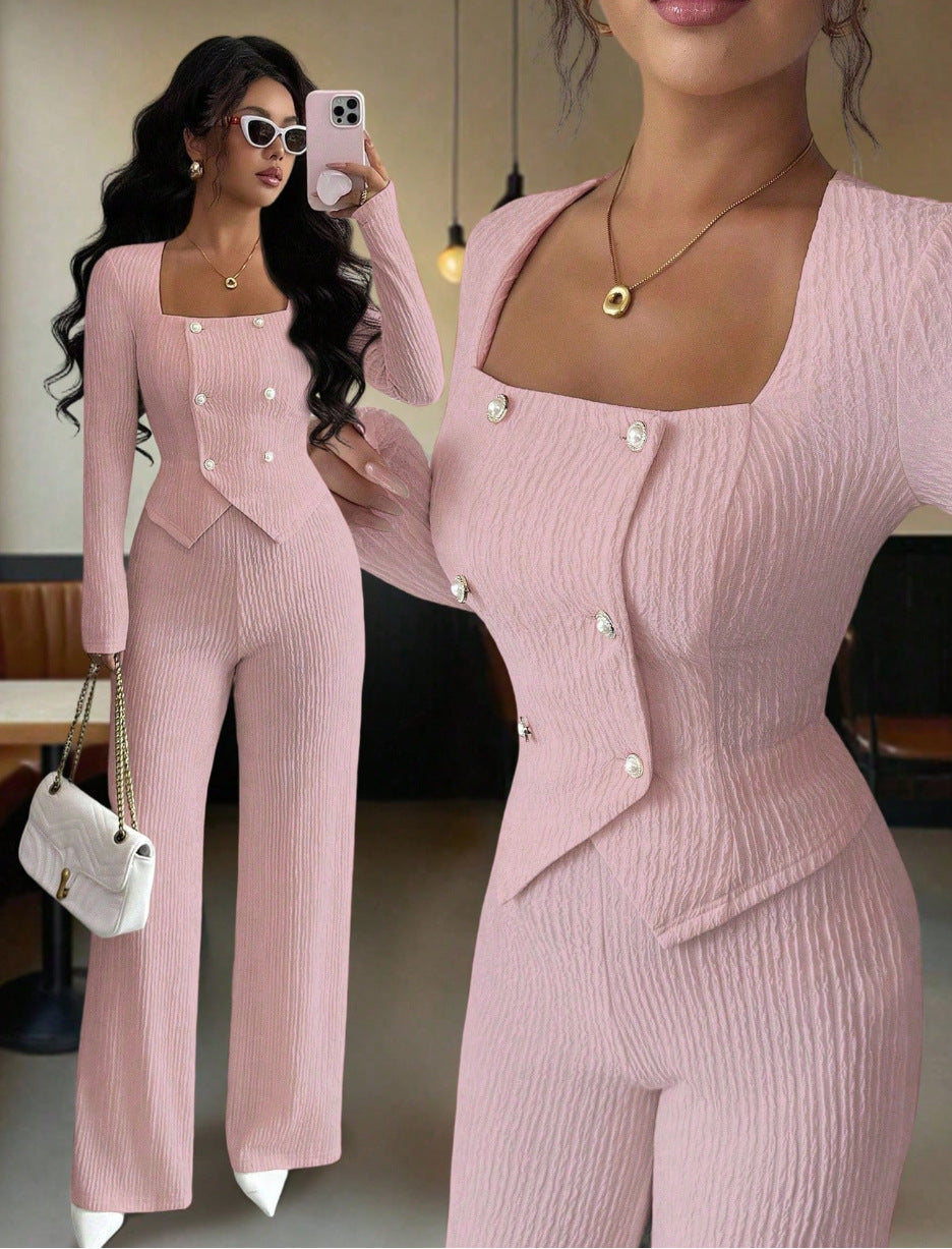 Stylish Versatile Solid-color Top And Cardigan With Matching Pants Set