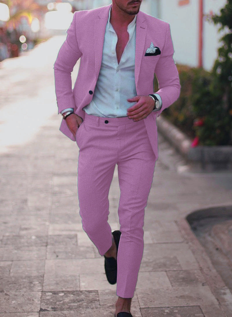 Men's Two-piece Suit One Button Linen Cotton Linen Solid Color