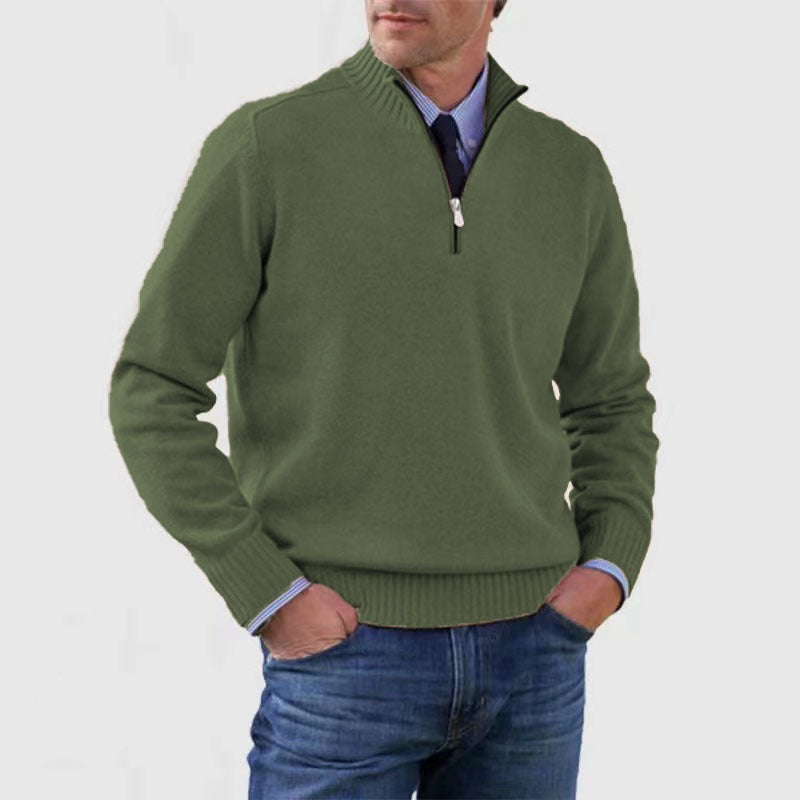 Sweater til mænd med lynlås og opretstående krave Vintermode Ensfarvet Strikket Langærmet Top Tøj