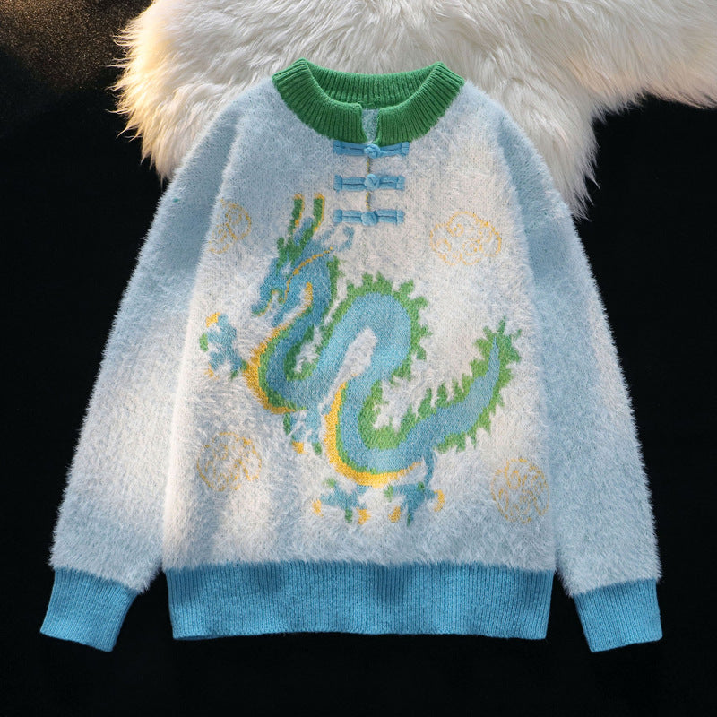 Sweater til mænd med spænde i kinesisk stil og Drageårstema
