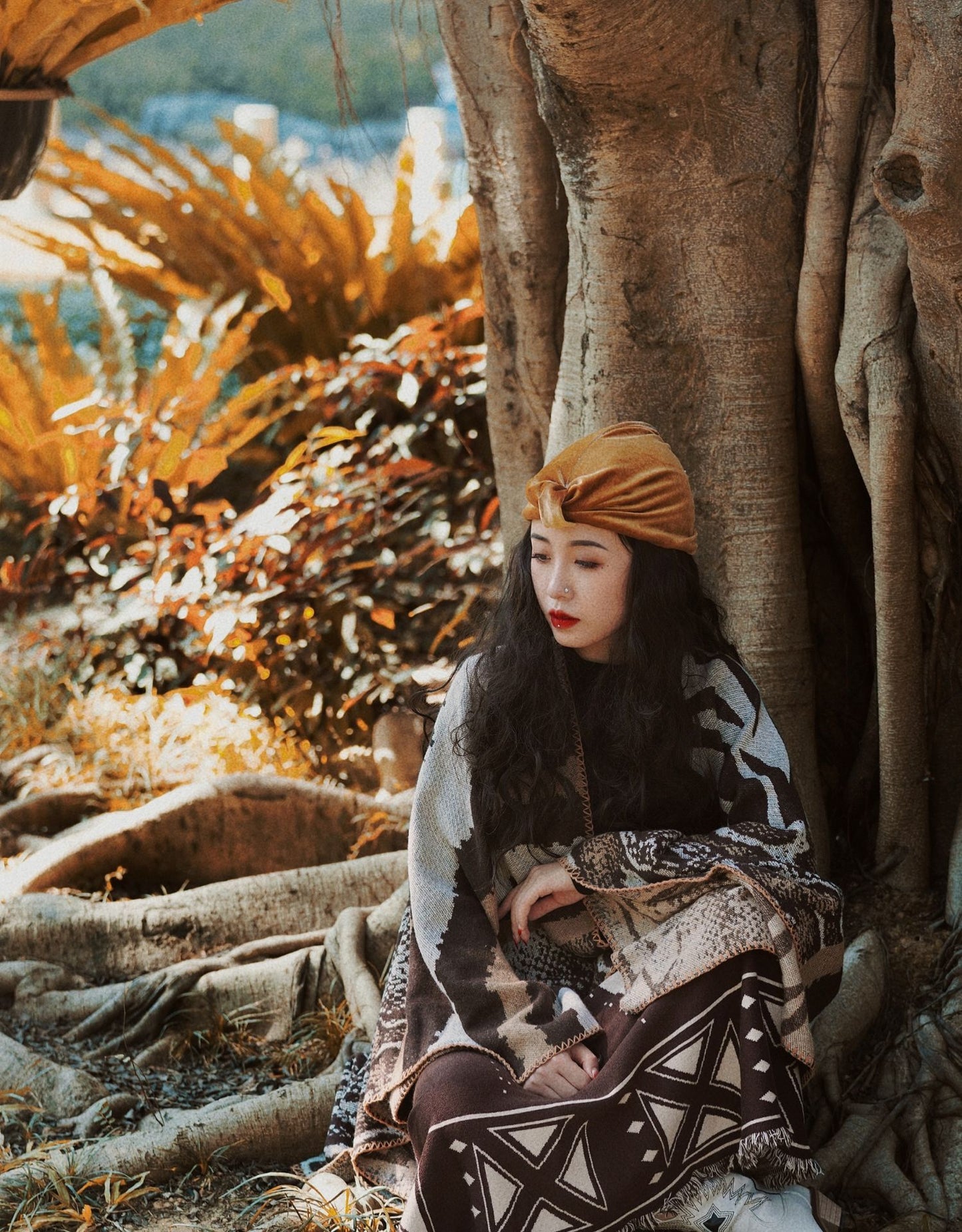 Vacation Trip Shoot Desert Travel Headscarf Vintage Gold Velvet Indian Hat