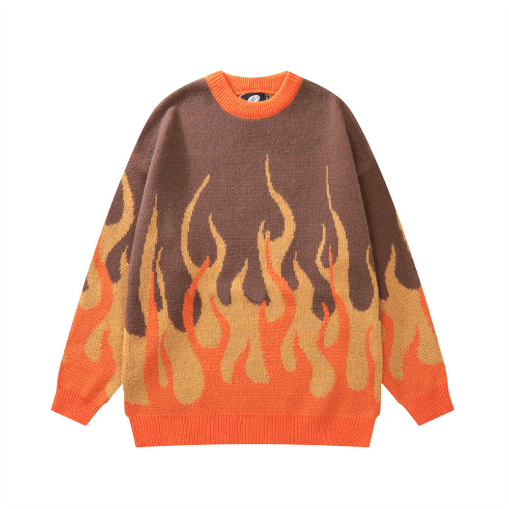 Design Abstract Flame Jacquard Pullover Knitted Sweater Men's