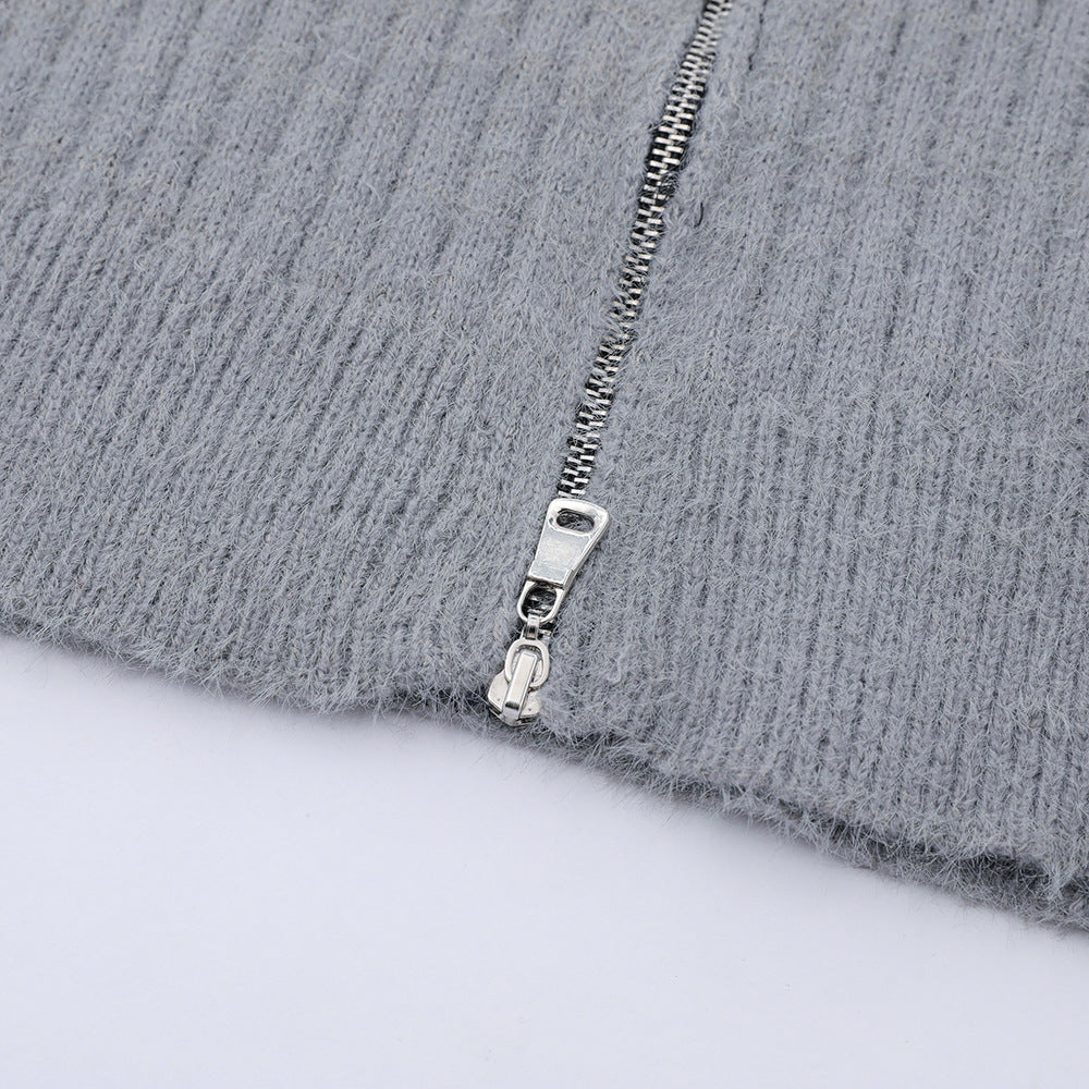 Color Matching Raglan Long Sleeve Stand Collar Sweater Coat