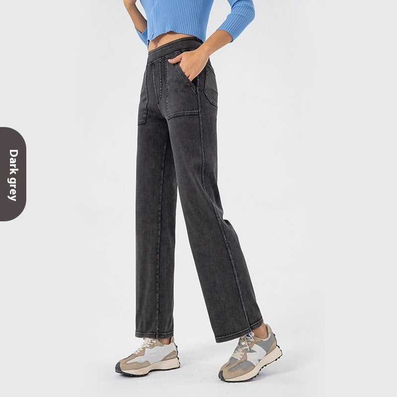 Cargo Jeans til Kvinder Retro Høj Talje Lige Brede Ben