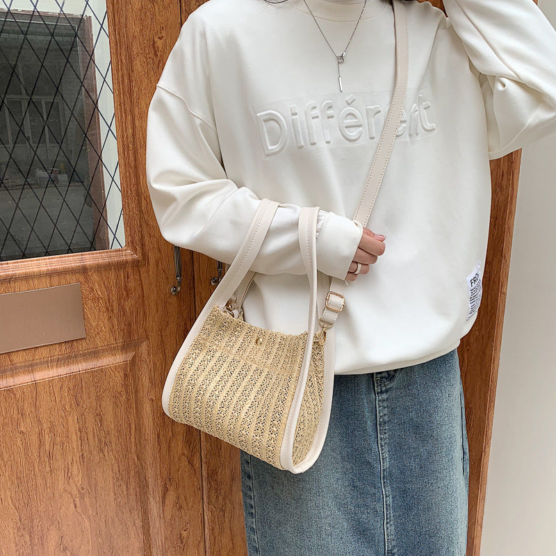 Color Contrast Simple Casual Braided Single Shoulder Cross-body Bag For Women