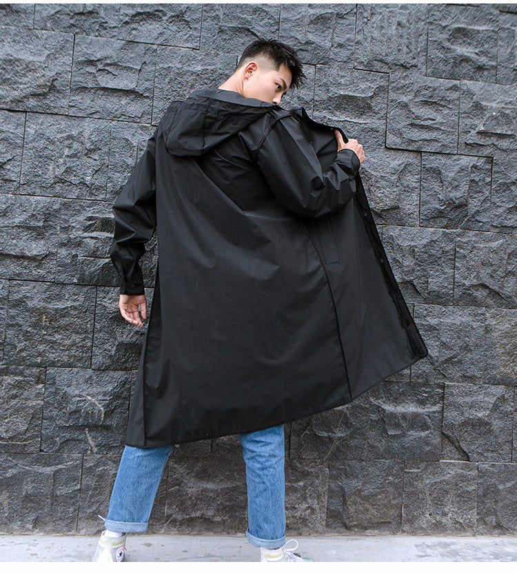 Mid-length Raincoat Black EVA Material Hiking Outdoor Travel Male