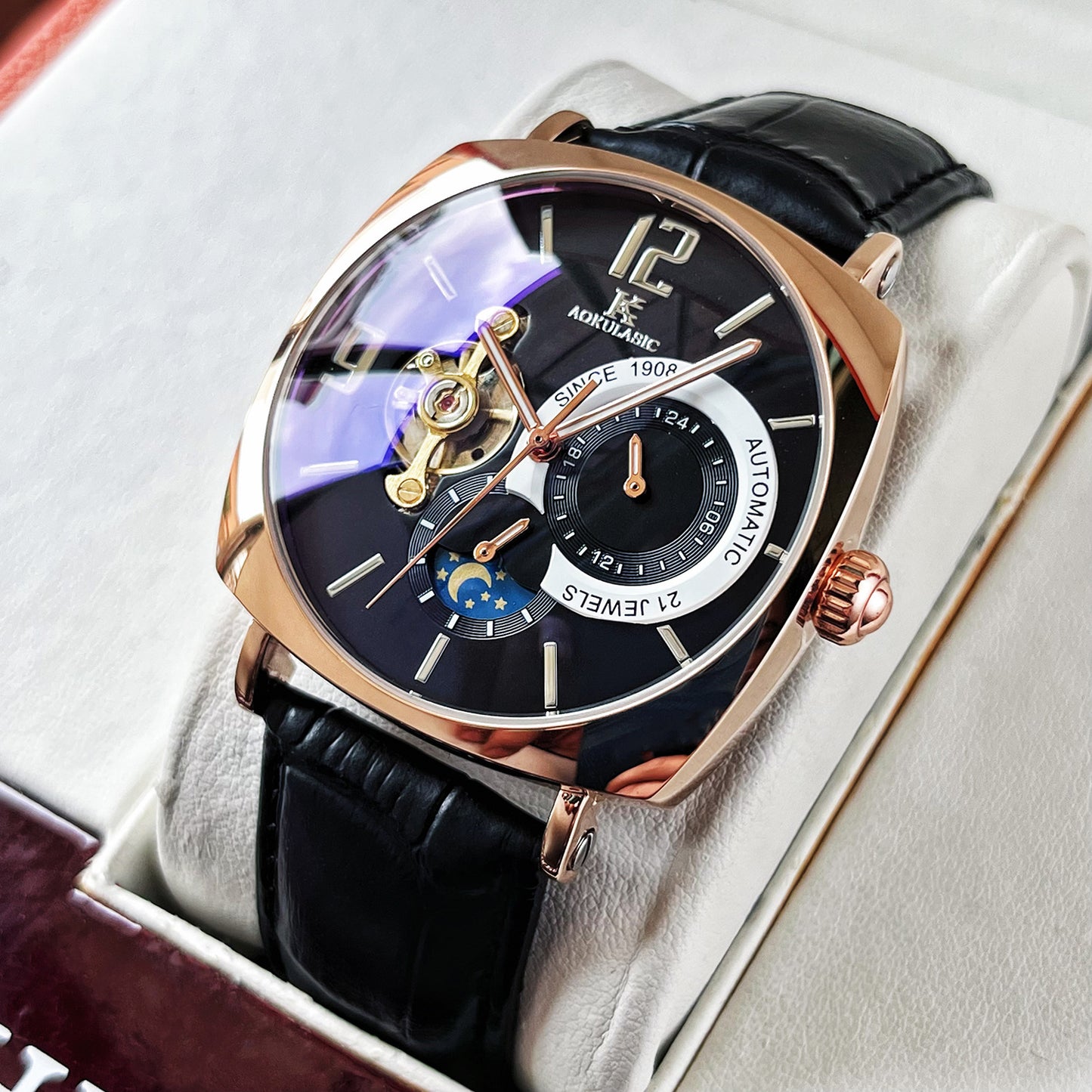 Mens Square Fully Automatic Mechanical Watch Casual Mens Wristwatch