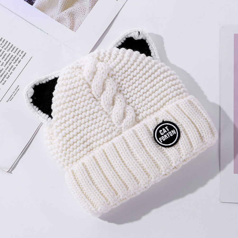 Female Cute Fleece Lined Cat Ears Woolen Cap