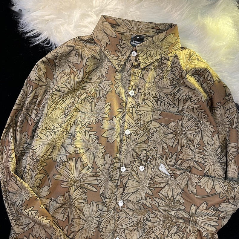 Pu Shuai Japanese-style Retro Hong Kong Style Printed Shirt Long Sleeve