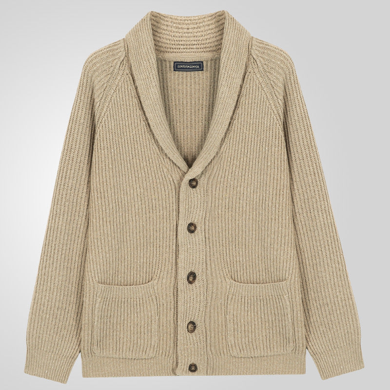 Men's Lapel Knitting Cardigan Fashion Button Sweater With Pockets Outwear Long Sleeve Top Spring Fall