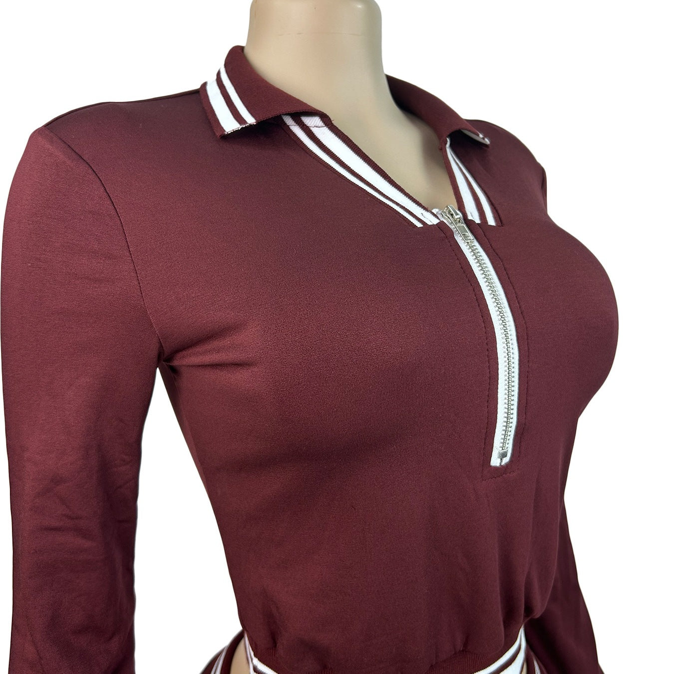 Women's Collar-Style Half-Zip Top And Wide-Leg Pants Casual Sports Two-Piece Set