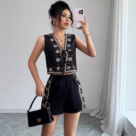 Minimalist-style Womens Casual Vest And Shorts Set