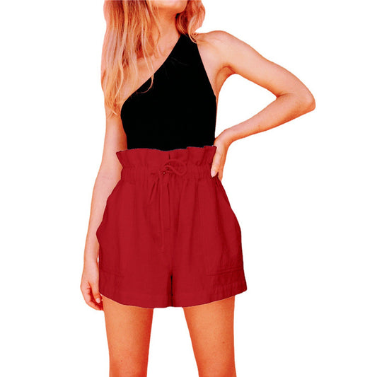 Casual Cotton And Linen Large Bud Loose Drawstring Wide-leg Shorts