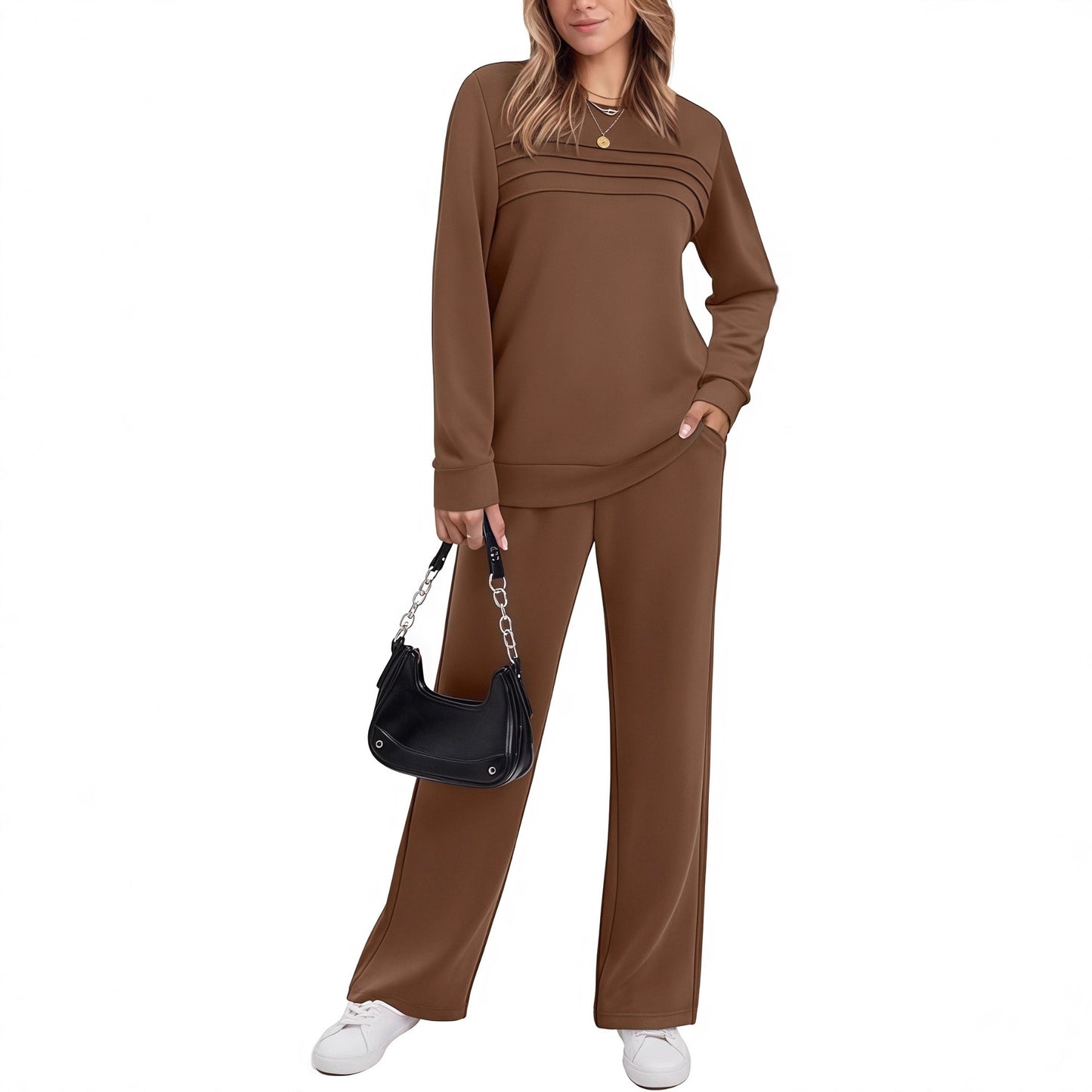 Casual Long Sleeve Drawstring Solid Color Commute Trousers Fashion Suit Women