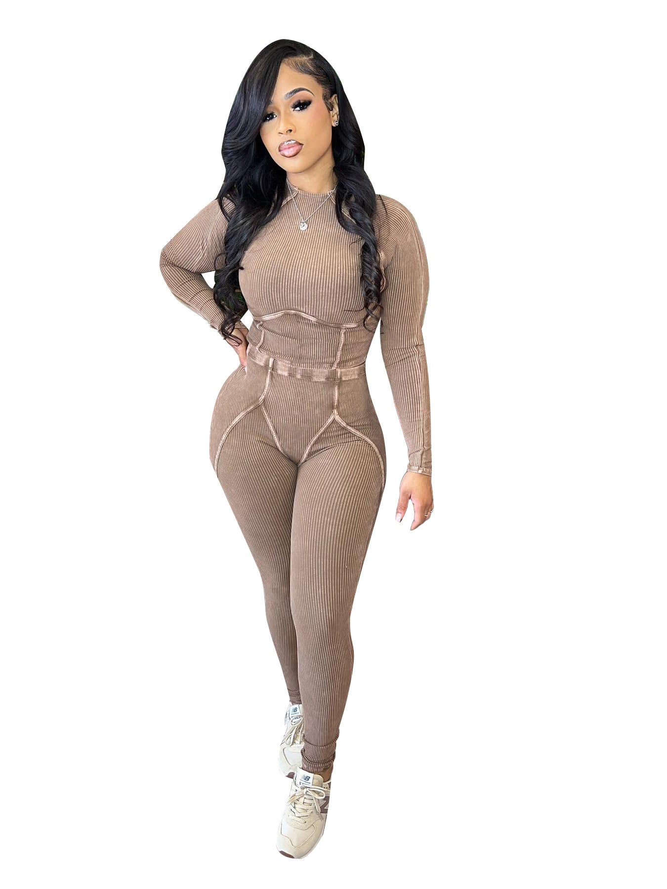 Casual Fall Winter Cotton Ribbed Washed Vintage-Style Bodycon Set